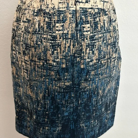 Ann Taylor Petite Loft Women Skirt Short Pencil Blue Tan Office Business Size 6P.
